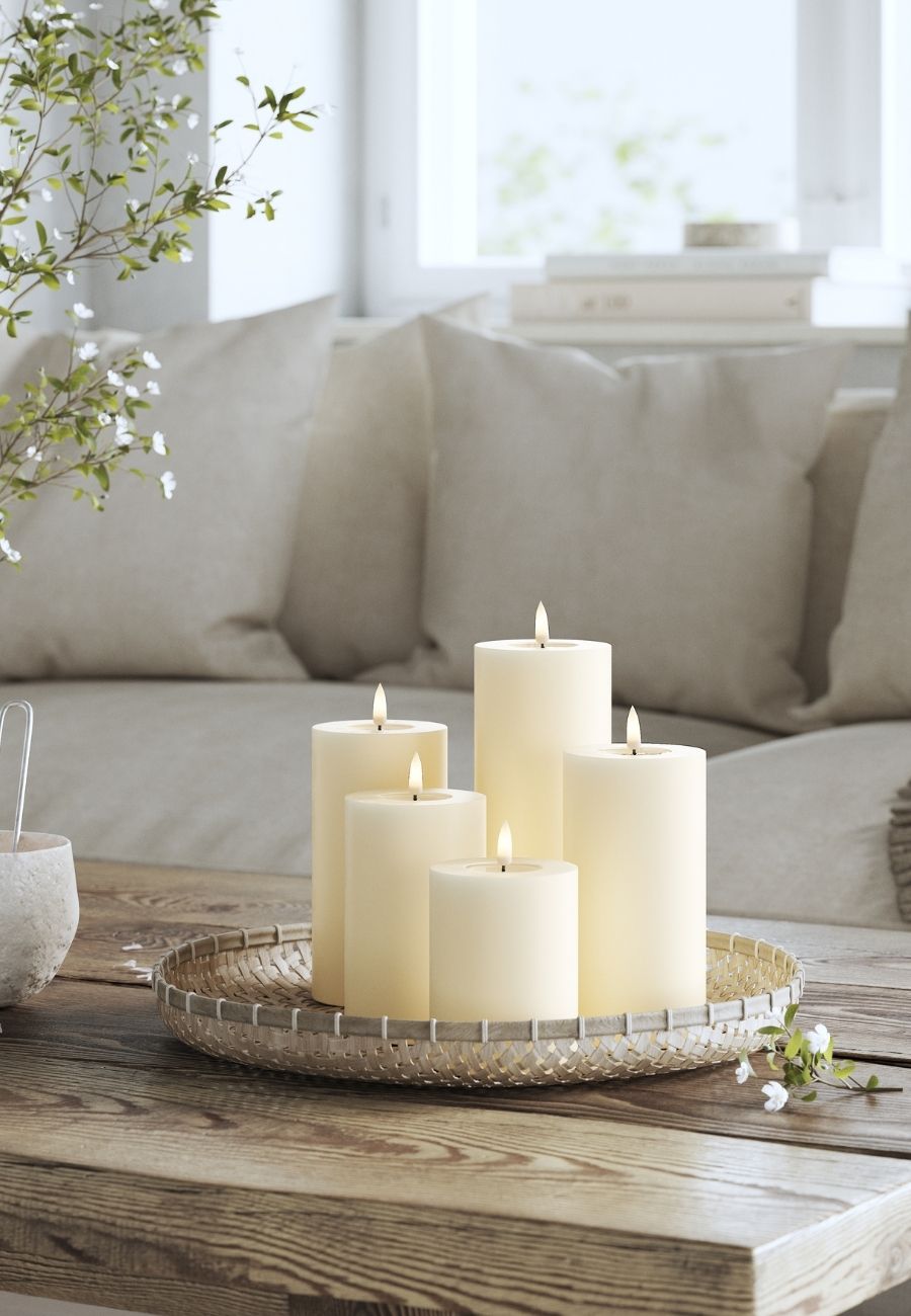 LED Blockljus Cream 7,5x15 cm