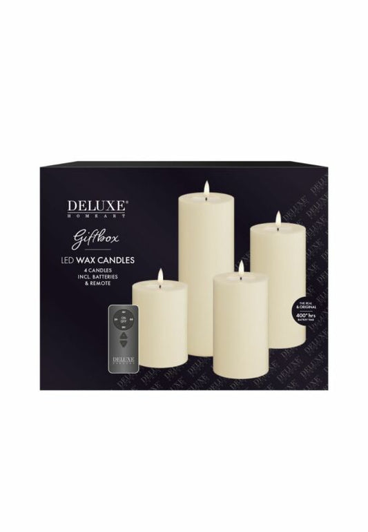 Ljuspaket LED Blockljus 4-pack + Fjärrkontroll Cream